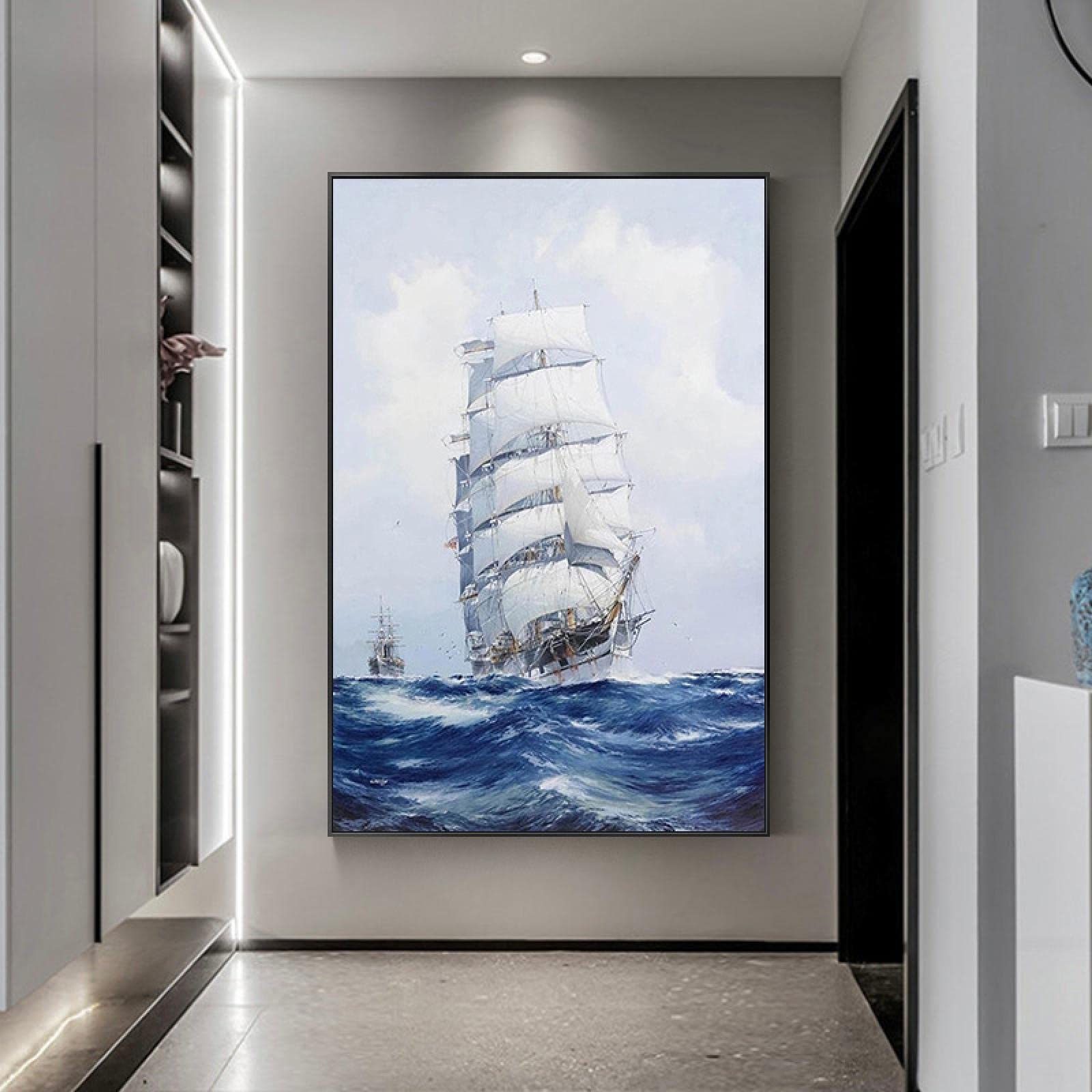 Amazon｜ポスターと版画中世風のヨットのキャンバスの海の絵画現代北欧